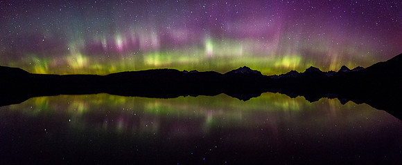 Aurora Reflections on Lake McDonald Panorama