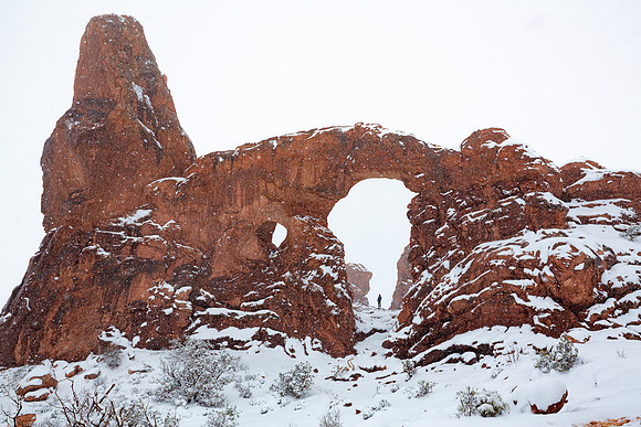 Snowy Turret Arch with Person