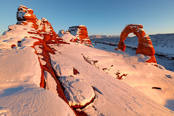 Snowy Delicate Arch Sunset - Wide