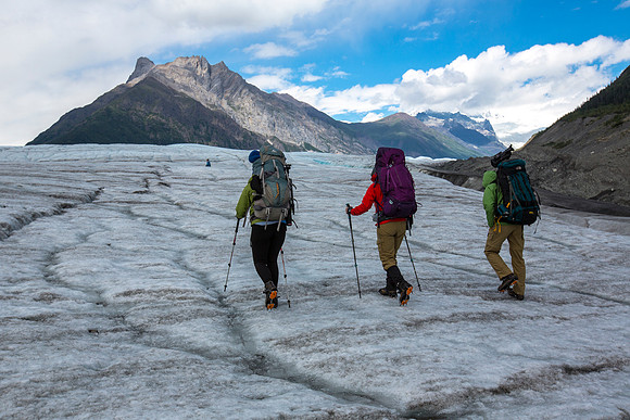 Backpackers Exploring the Root Glacier (4)