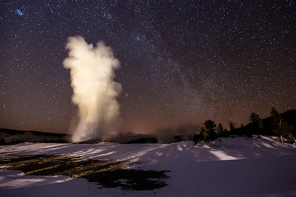Old Faithful Under the Milky Way