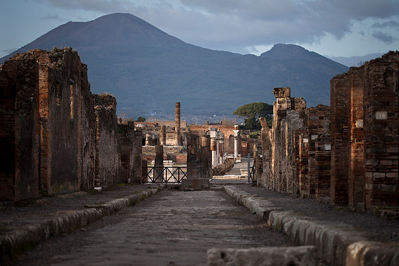 Pompeii Streets with Vesivius Looming