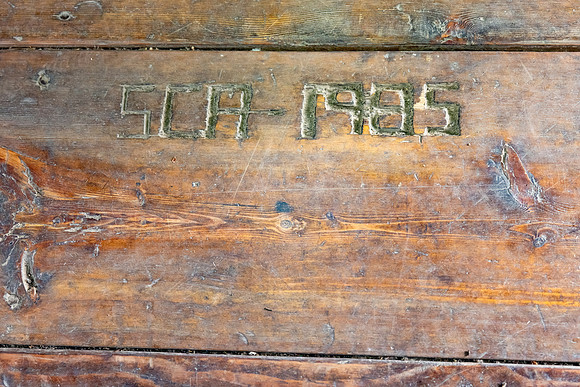 Mary Lake Patrol Cabin: floor inscription