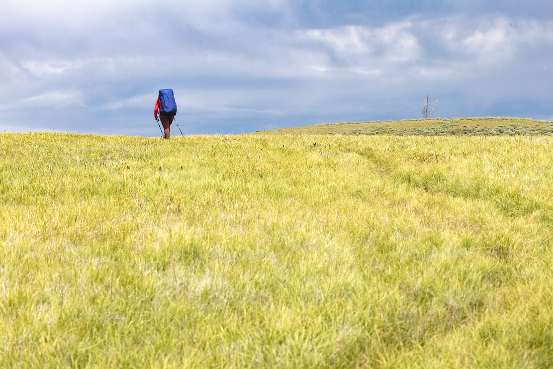 Views along the Mary Mountain Trail: hiker near the Mary Mountai