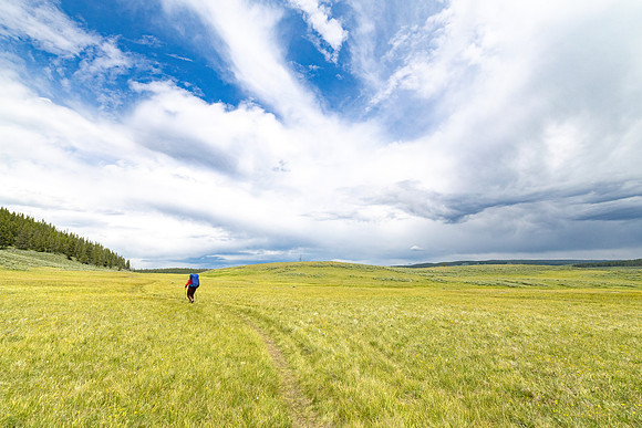 Views along the Mary Mountain Trail: Hiker near the Mary Mountai