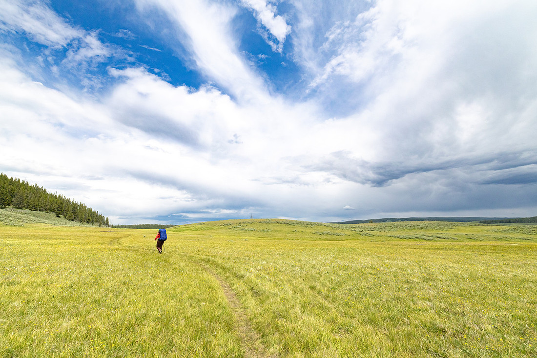 Views along the Mary Mountain Trail: Hiker near the Mary Mountai