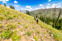 Hikers on the Thunderer Cutoff Trail headed to Cache Creek Trail