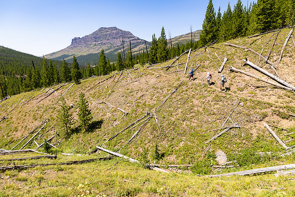 Hikers on the Cache Creek Trail headed towards the Thunderer Cut