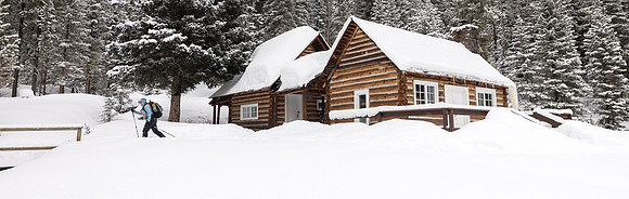 Custer Gallatin National Forest Maxey Cabin: skier at cabin