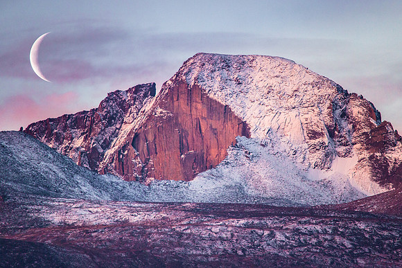 Double Exposure of Longs Peak Sunrise