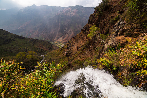 Waipo'o Falls Brink and Waimea Canyon