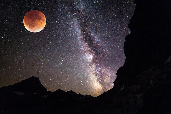 Blood Supermoon - Milky Way Double Exposure 9.27.15