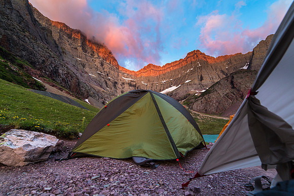 Tent view From Cracker Lake at Sunrise