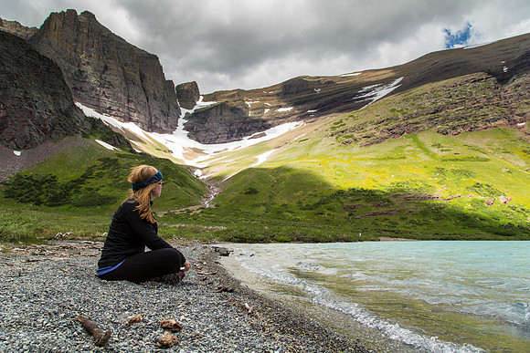 Emily Sitting on the Beach of Cracker Lake