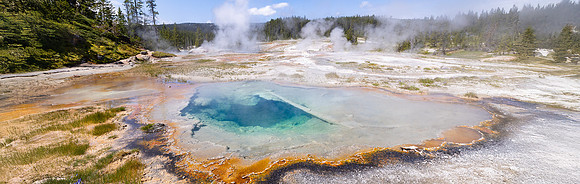 Shoshone Geyser Basin: Rosette Spring and steam from Minute Man