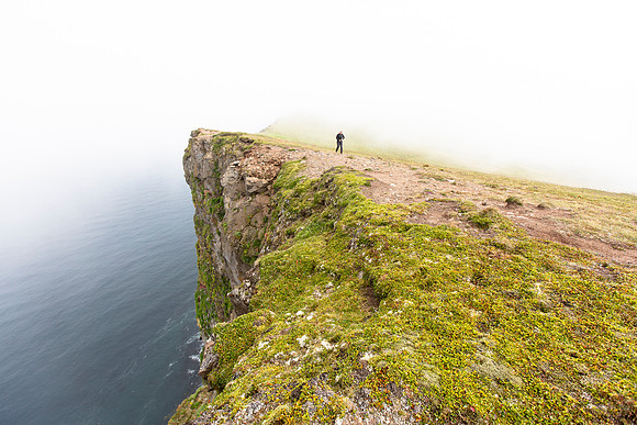 Corrie hiking the Horn shrouded in clouds