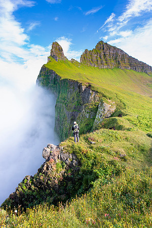Corrie taking in the views of Hornbjarg (portrait)