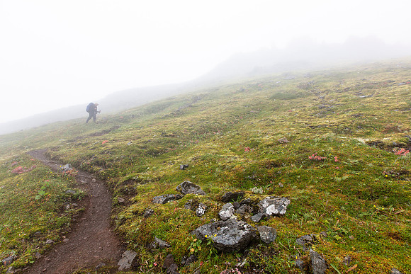 Corrie coming down from the pass and out of the clouds