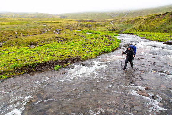 Corrie and river crossings on the trail to Hesteyri