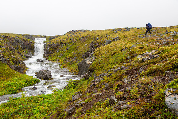 Corrie and waterfalls on the trail to Hesteyri