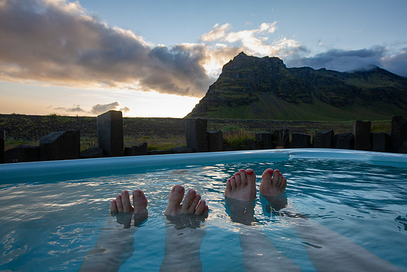 Corrie and I toes soaking at Hotel Lambafell