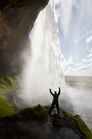 Corrie posing behind Seljalandsfoss