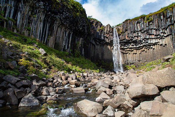 Svartifoss from the river
