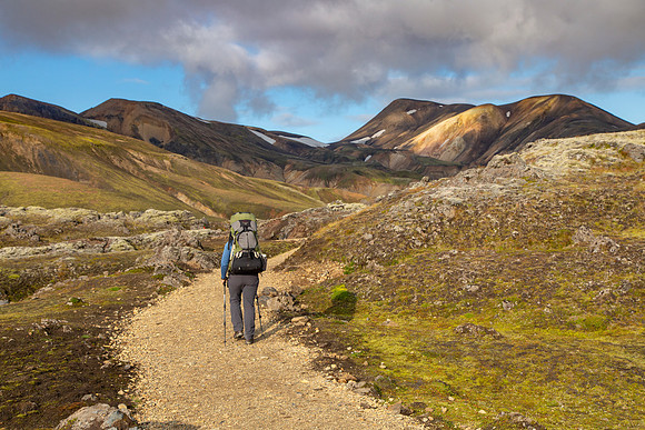 Corrie starts out on the Laugavegur Trail from Landmannalaugar
