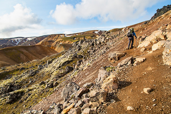Corrie hikes out of the valley from Landmannalaugar