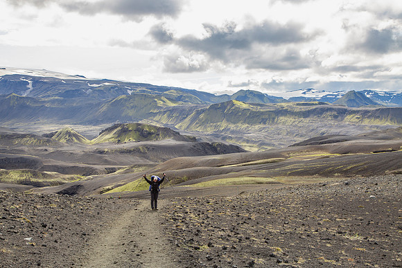 Corrie smiling as we arrive at Hvanngil