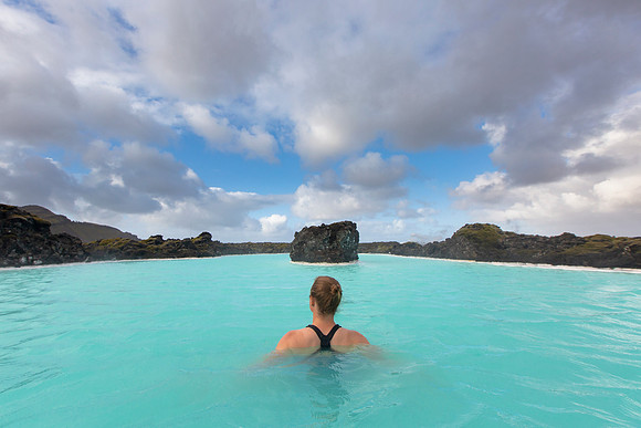 Corrie soaking at Blue Lagoon