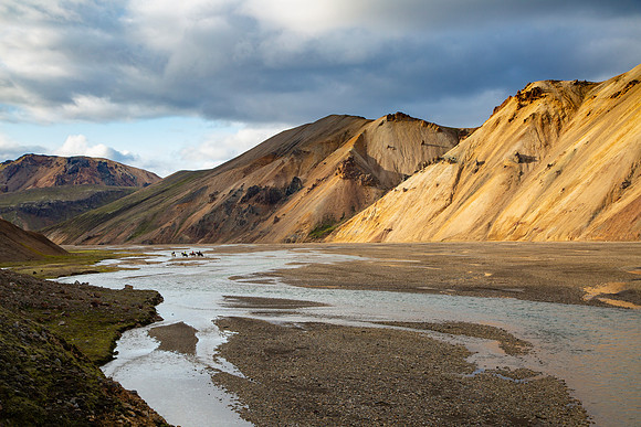 Horseback ride through the river at Landmannalaugar
