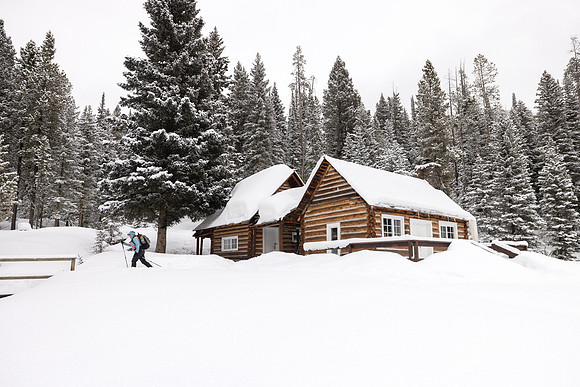 Custer Gallatin National Forest Maxey Cabin: skier at cabin