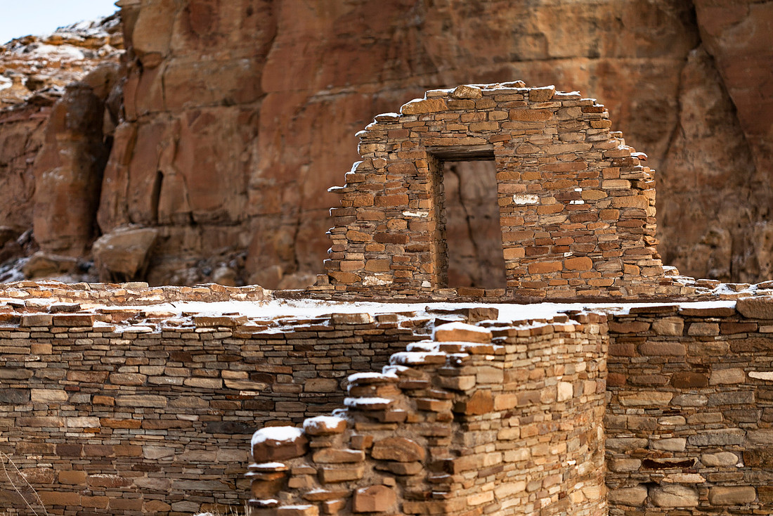 Snowy window in Pueblo Bonito