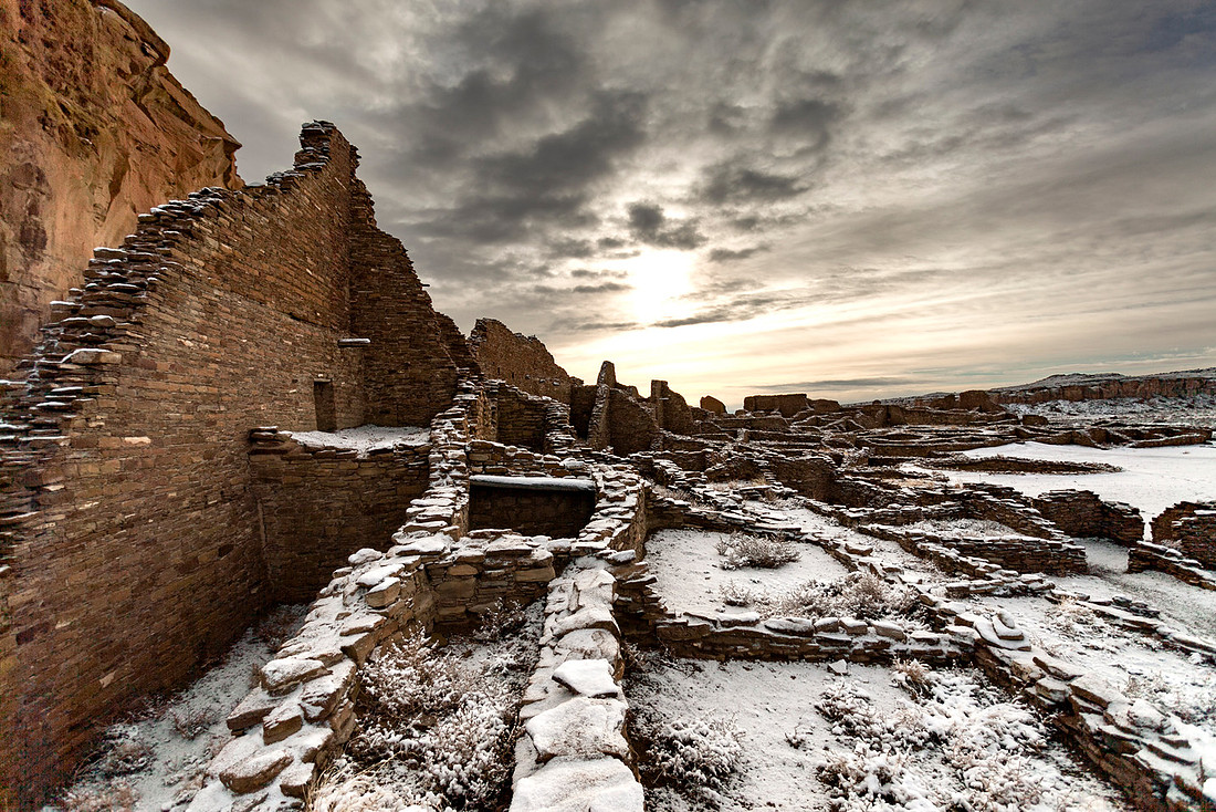 Snowy Sunrise Pueblo Bonito