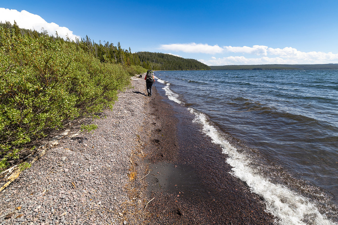 Backpacker on Delacy Creek Trail along Shoshone Lake