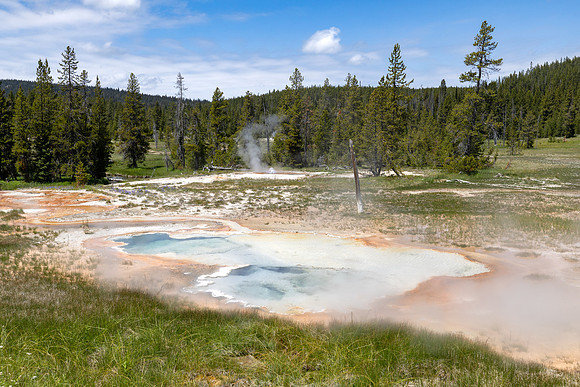 Shoshone Geyser Basin: Little Giant Geyser eruption with steamy