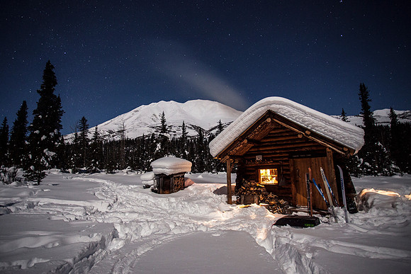 Upper Wintey Patrol Cabin at Night