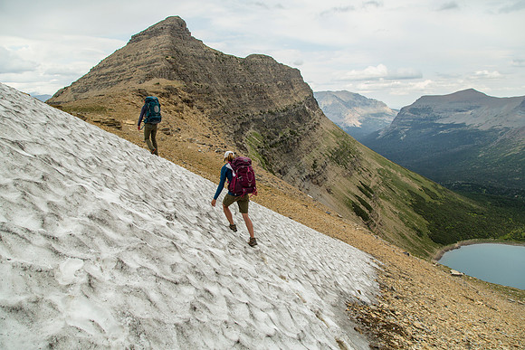 Crossing a Snowfield at Pitamakan Pass