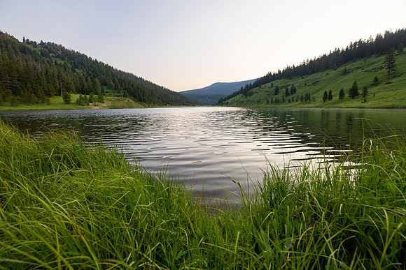 Custer Gallatin NF Mystic Lake Cabin: Mystic Lake smoky sunrise