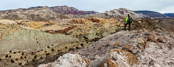 Hiker and Split Mountain Panorama